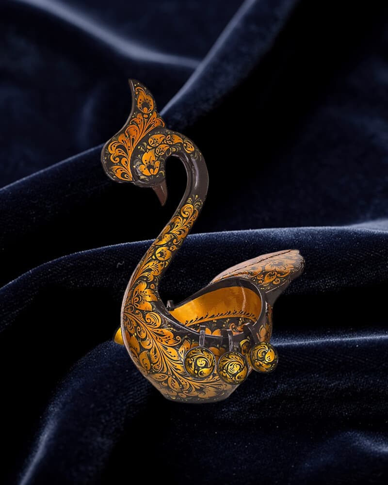 Premium Khokhloma swan bowl